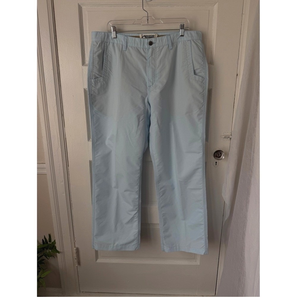 Mountain Khakis Mens Poplin Hiking Pants Light Blue Relaxed Fit Outdoor Gorpcore